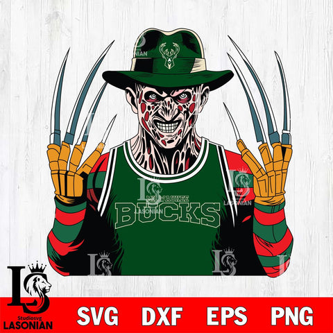Milwaukee Bucks Freddy Krueger Horror basketball SVG DXF EPS PNG FILE, NBA File Cut,Halloween Digital Download,Instant Download, Silhouette