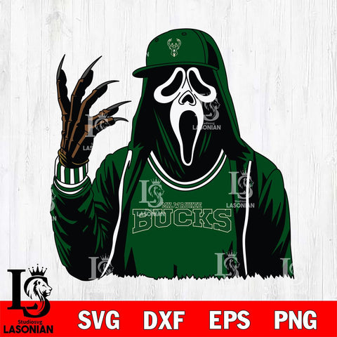 Milwaukee Bucks Ghostface Horror basketball SVG DXF EPS PNG FILE, NBA File Cut,Halloween Digital Download,Instant Download, Silhouette