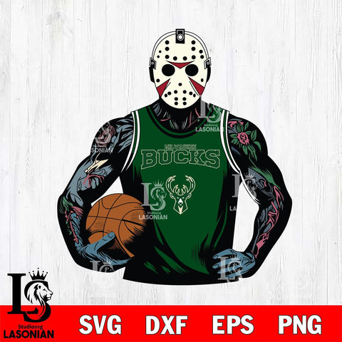 Milwaukee Bucks Jason Voorhees Horror basketball SVG DXF EPS PNG FILE, NBA File Cut,Halloween Digital Download,Instant Download, Silhouette