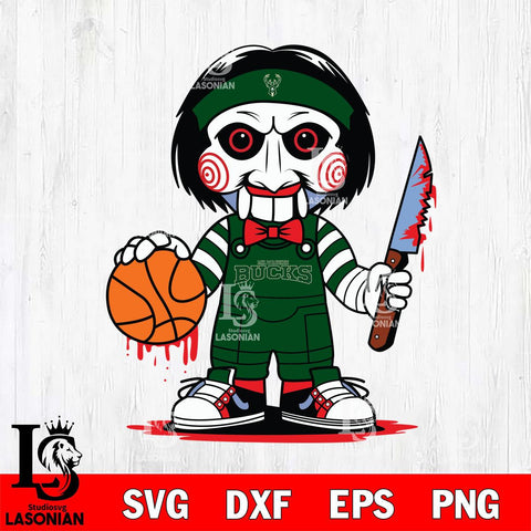 Milwaukee Bucks Jigsaw Horror basketball SVG DXF EPS PNG FILE, NBA File Cut,Halloween Digital Download,Instant Download, Silhouette