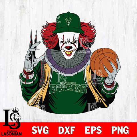 Milwaukee Bucks Pennywise Horror basketball SVG DXF EPS PNG FILE, NBA File Cut,Halloween Digital Download,Instant Download, Silhouette