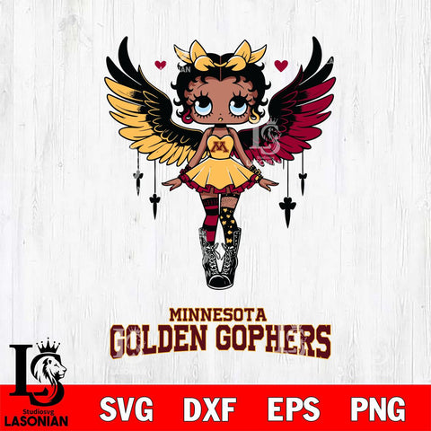 Minnesota Golden Gophers Anglel Black Fan Girl Betty Boop, Svg Eps Dxf Png File, Digital Download