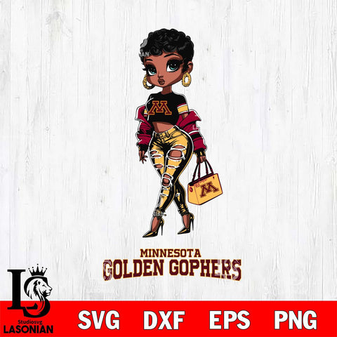 Minnesota Golden Gophers Beautiful Black Fan Girl, Svg Eps Dxf Png File, Digital Download