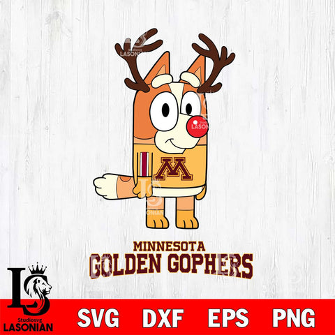 Minnesota Golden Gophers Bluey Chilli Christmas Deer Svg Eps Dxf Png File, Digital Download