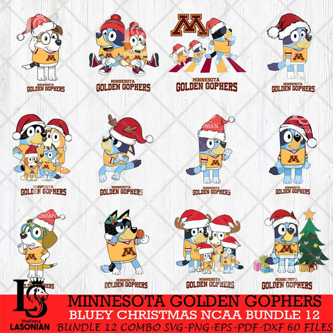 Minnesota Golden Gophers Bluey Christmas NCAA Bundle 12 Cricut File Cut Files , Bluey Cricut , Christmas Svg , Bluey svg , Digital Download, dxf eps png pdf file