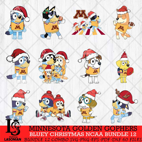 Minnesota Golden Gophers Bluey Christmas NCAA Bundle 12 SVG Eps Dxf Png File, Digital Download, Instant Download