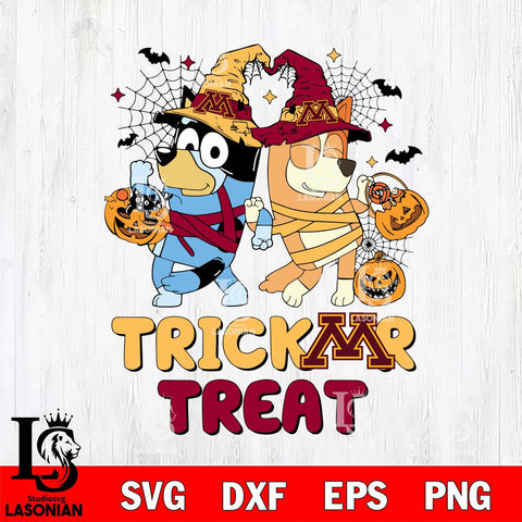 Minnesota Golden Gophers Bluey Trick or Treat Halloween 2 Svg Eps Dxf Png File, Digital Download, Instant Download