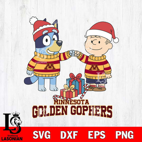 Minnesota Golden Gophers Bluey With Charlie Brown Christmas File Cut, NCAA SVG DXF EPS PNG FILE, Digital Download,Instant Download, Silhouette