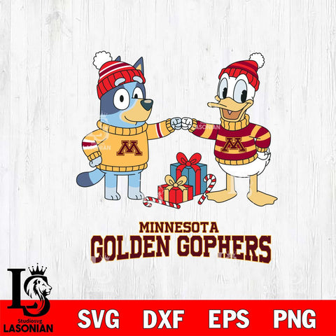 Minnesota Golden Gophers Bluey With Donald Duck Christmas File Cut, NCAA SVG DXF EPS PNG FILE, Digital Download,Instant Download, Silhouette
