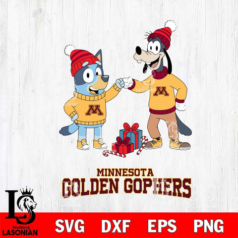 Minnesota Golden Gophers Bluey With Goofy Christmas File Cut, NCAA SVG DXF EPS PNG FILE, Digital Download,Instant Download, Silhouette