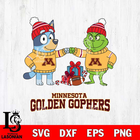 Minnesota Golden Gophers Bluey With Grinch Christmas File Cut, NCAA SVG DXF EPS PNG FILE, Digital Download,Instant Download, Silhouette