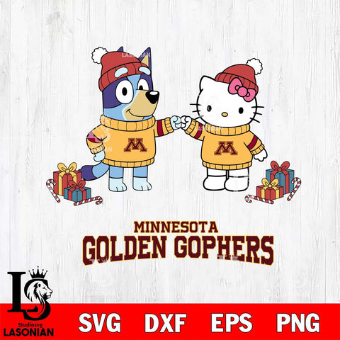 Minnesota Golden Gophers Bluey With Hello kitty Christmas File Cut, NCAA SVG DXF EPS PNG FILE, Digital Download,Instant Download, Silhouette