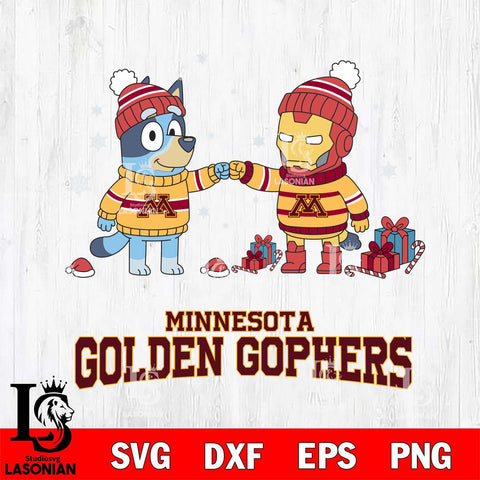 Minnesota Golden Gophers Bluey With Iron man Christmas File Cut, NCAA SVG DXF EPS PNG FILE, Digital Download,Instant Download, Silhouette