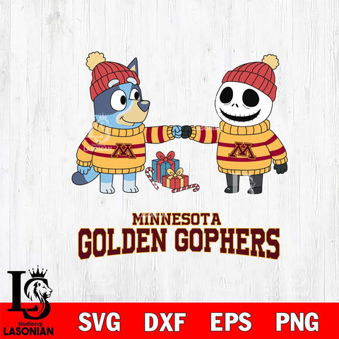 Minnesota Golden Gophers Bluey With Jack Skellington Christmas File Cut, NCAA SVG DXF EPS PNG FILE, Digital Download,Instant Download, Silhouette