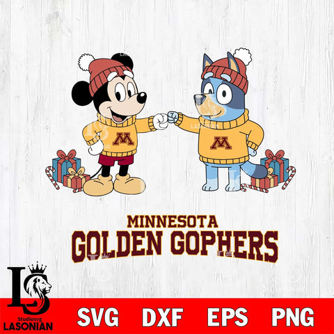 Minnesota Golden Gophers Bluey With Mickey Christmas File Cut, NCAA SVG DXF EPS PNG FILE, Digital Download,Instant Download, Silhouette