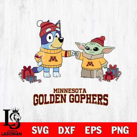 Minnesota Golden Gophers Bluey With Yoda Christmas File Cut, NCAA SVG DXF EPS PNG FILE, Digital Download,Instant Download, Silhouette