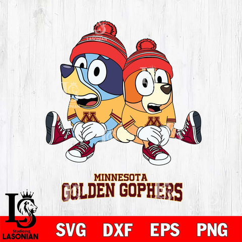 Minnesota Golden Gophers Christmas Bluey & Bingo Sit Cut Files,Bluey Cricut,Christmas Svg , Bluey svg , Digital Download, dxf eps png pdf file