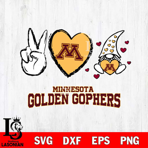 Minnesota Golden Gophers Gnomes Peace & Love Svg Eps Dxf Png File, Digital Download, Instant Download