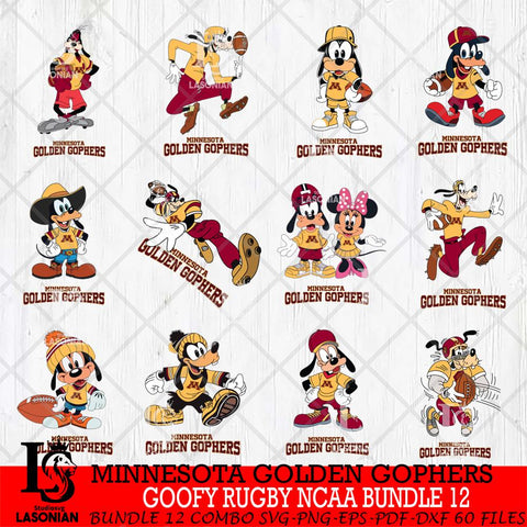 Minnesota Golden Gophers Goofy Rugby Disney NCAA Bundle 12 SVG DXF EPS PNG FILE,NCAA bundle svg ,Football Digital Download,Instant Download, Silhouette