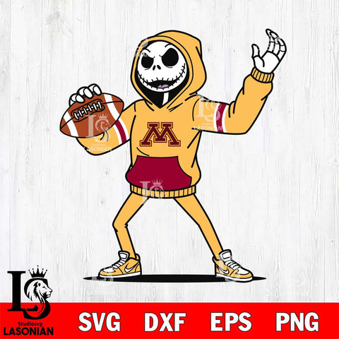 Minnesota Golden Gophers Jack Skellington Football Christmas File Cut, NCAA SVG DXF EPS PNG FILE, Digital Download , Criucut , Silhouette