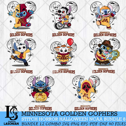 Minnesota Golden Gophers Stitch Horror Halloween Bundle NCAA Svg Eps Dxf Png File, Digital Download, Instant Download