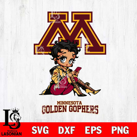 Minnesota Golden Gophers Style Black Fan Girl Betty Boop, Svg Eps Dxf Png File, Digital Download