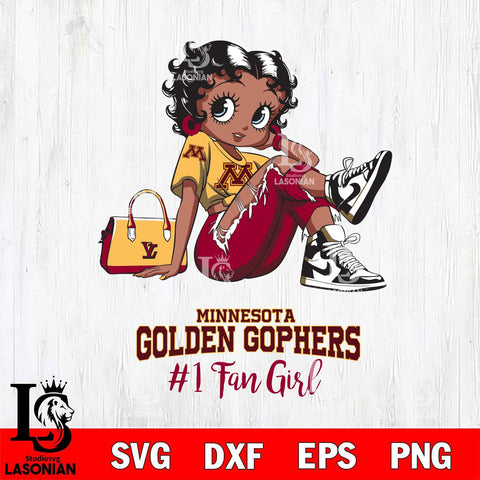 Minnesota Golden Gophers #1 Black Fan Girl Betty Boop, Svg Eps Dxf Png File, Digital Download