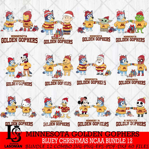 Minnesota Golden Gophers  Bluey friends christmas NCAA Bundle File Cut,Bundle NCAA SVG DXF EPS PNG FILE, Digital Download,Instant Download, Silhouette