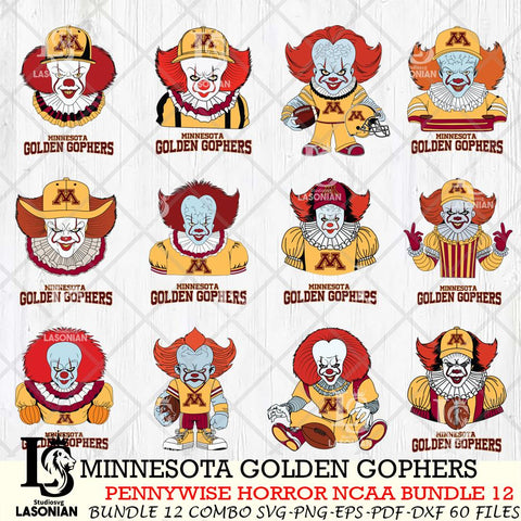 Minnesota Golden Gophers  Pennywise Horror NCAA Bundle 12 SVG Svg Eps Dxf Png File, Digital Download