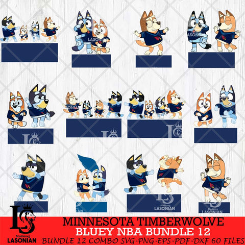 Minnesota Timberwolve Bluey Dace Mode NBA Bundle 12 SVG Eps Dxf Png File, Digital Download, Instant Download