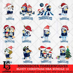 Minnesota Timberwolves Bluey Christmas NBA Bundle 12 Cricut , Christmas Svg , Bluey svg , Digital Download, dxf eps png pdf file