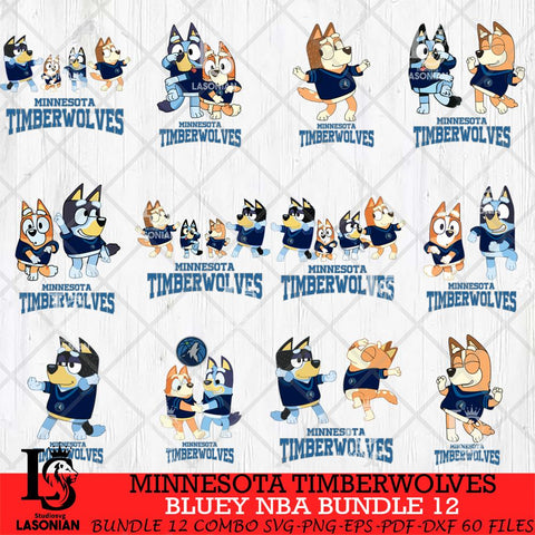 Minnesota Timberwolves Bluey Dace Mode NBA Bundle 12 SVG Eps Dxf Png File, Digital Download, Instant Download