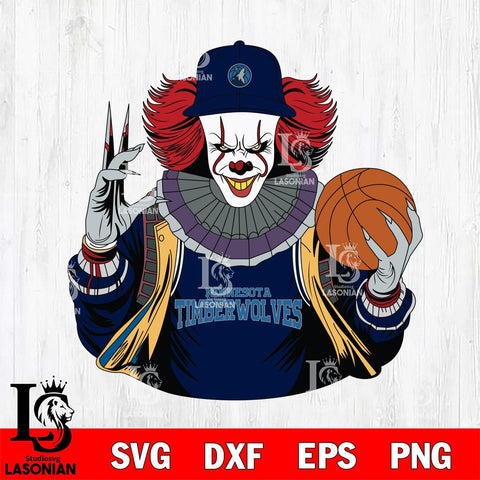 Minnesota Timberwolves Pennywise Horror basketball SVG DXF EPS PNG FILE, NBA File Cut,Halloween Digital Download,Instant Download, Silhouette