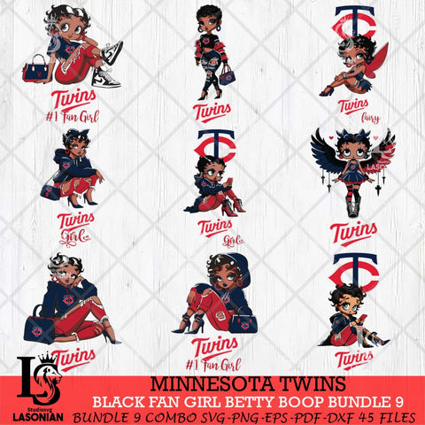 Minnesota Twins Black Fan Girl Betty Boop Bundle 9, Svg Eps Dxf Png File, Digital Download