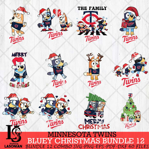 Minnesota Twins Bluey Happy Christmas Bundle 12 Svg Eps Dxf Png File, Digital Download