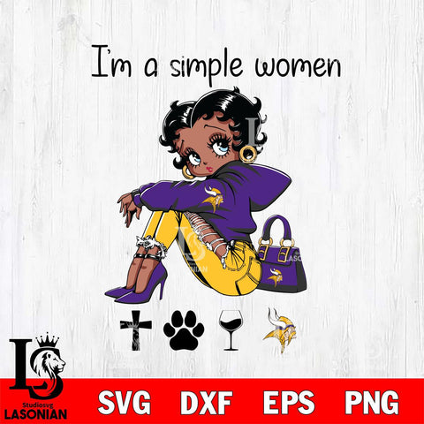 Minnesota Vikings Betty Boop Black Fan I Am Simple Women Svg Eps Dxf Png File, Digital Download