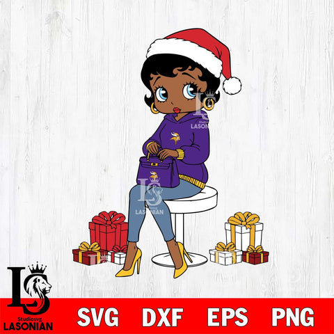 Minnesota Vikings Betty Boop Sit Christmas File Cut, NFL SVG DXF EPS PNG PDF File, Digital Download , Criucut , Silhouette
