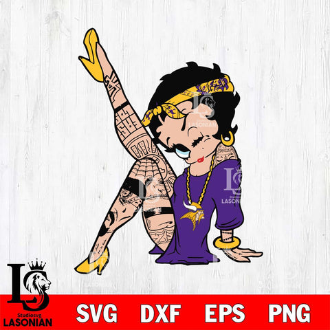 Minnesota Vikings Betty Boop Tattoo Girl Svg Eps Dxf Png File, Digital Download, Instant Download