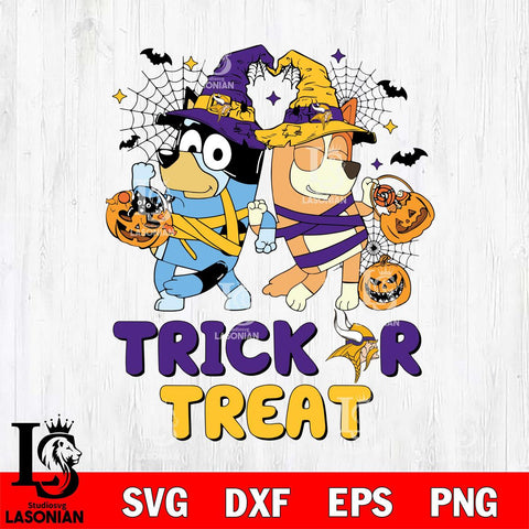 Minnesota Vikings Bluey Trick or Treat Halloween 2 Svg Eps Dxf Png File, Digital Download, Instant Download