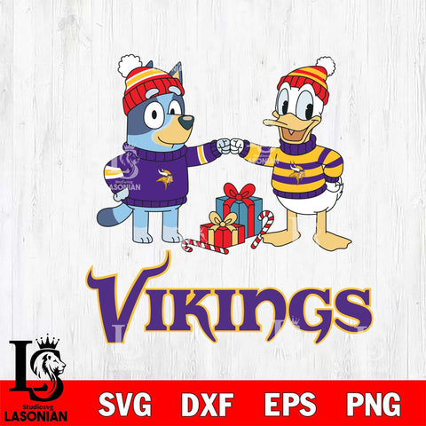 Minnesota Vikings Bluey With Donald Duck Christmas Cricut,Christmas SVG DXF EPS PNG FILE, Digital Download,Instant Download, Silhouette