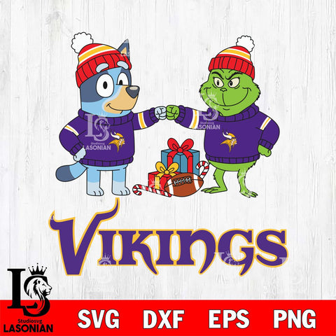 Minnesota Vikings Bluey With Grinch Christmas Cricut,Christmas SVG DXF EPS PNG FILE, Digital Download,Instant Download, Silhouette