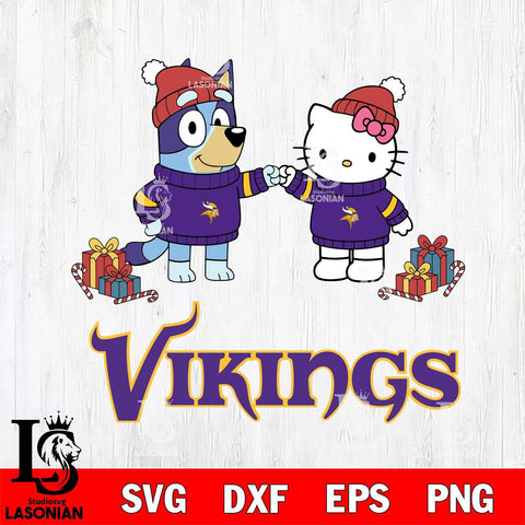 Minnesota Vikings Bluey With Hello kitty Christmas Cricut,Christmas SVG DXF EPS PNG FILE, Digital Download,Instant Download, Silhouette