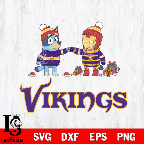 Minnesota Vikings Bluey With Iron man Christmas Cricut,Christmas SVG DXF EPS PNG FILE, Digital Download,Instant Download, Silhouette