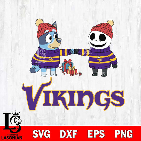 Minnesota Vikings Bluey With Jack Skellington Christmas Cricut,Christmas SVG DXF EPS PNG FILE, Digital Download,Instant Download, Silhouette
