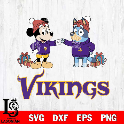 Minnesota Vikings Bluey With Mickey Christmas Cricut,Christmas SVG DXF EPS PNG FILE, Digital Download,Instant Download, Silhouette