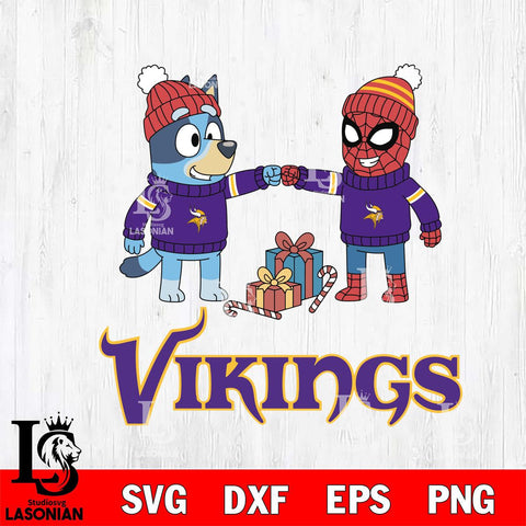 Minnesota Vikings Bluey With Spider man Christmas Cricut,Christmas SVG DXF EPS PNG FILE, Digital Download,Instant Download, Silhouette