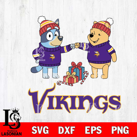 Minnesota Vikings Bluey With Winnie The Pooh Christmas Cricut,Christmas SVG DXF EPS PNG FILE, Digital Download,Instant Download, Silhouette