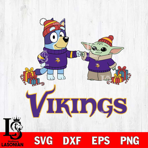 Minnesota Vikings Bluey With Yoda Christmas Cricut,Christmas SVG DXF EPS PNG FILE, Digital Download,Instant Download, Silhouette