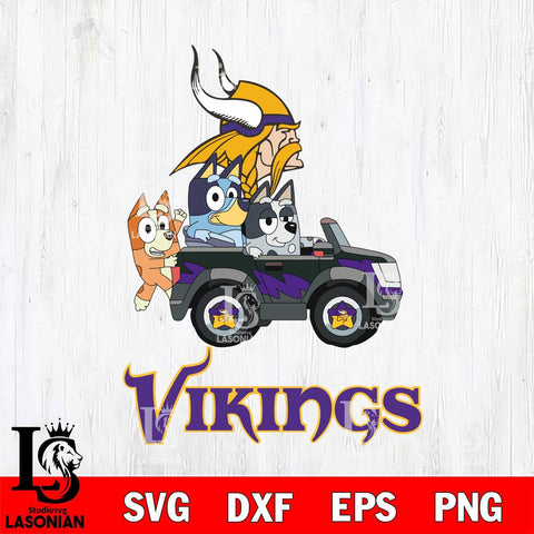 Minnesota Vikings Bluey friends car Svg Eps Dxf Png File, NFL svg, Digital Download, Instant Download