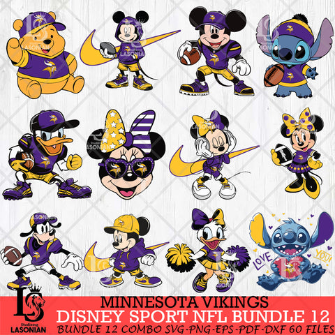Minnesota Vikings Disney NFL Bundle 12 Svg Eps Dxf Png File, Digital Download, Instant Download
